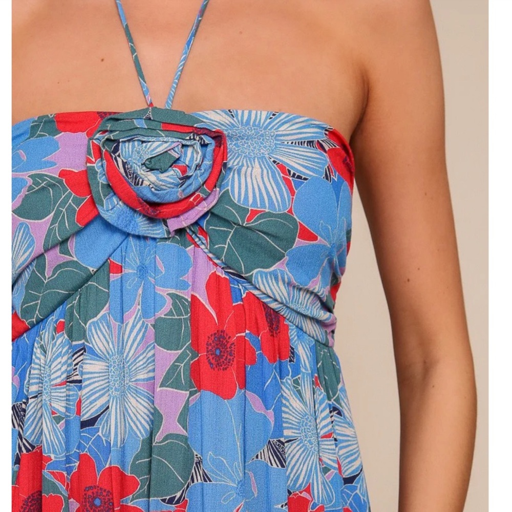 Blue Floral Halter Maxi Dress - Picture 3 of 4